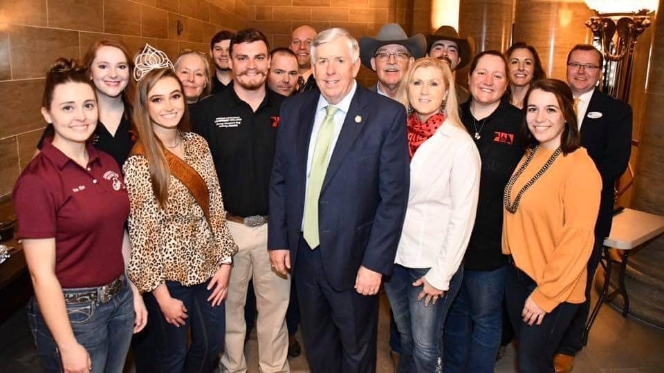 Janet and fellow Cattlemen featured with Governor Parson at the Capitol in spring 2022 for Cattlemen in the Capitol.