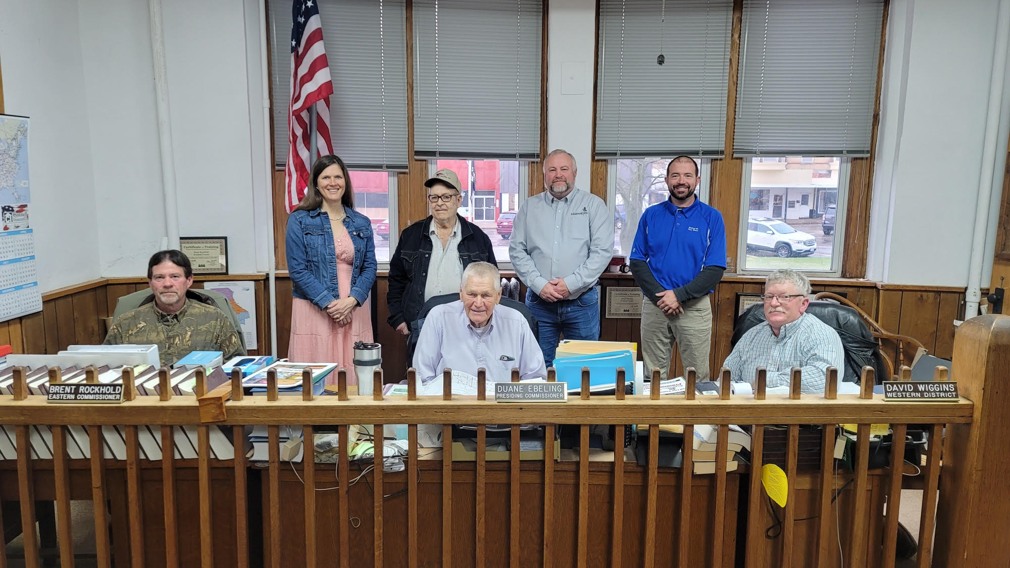 The Scotland County Commission applied for Agri-Ready County Designation on March 30, 2022. Attending the Commission session were Ashley McCarty, MFC Executive Director, Larry "Doc" Wiggins, Kevin Buckallew and Chris Mallett. Commissioners seated from left to right are Brent Rockhold, Eastern Commissioner, Duane Ebeling, Presiding Commissioner, and David Wiggins, Western District. Photo credit to Echo Menges with the NEMOnews Media Group.