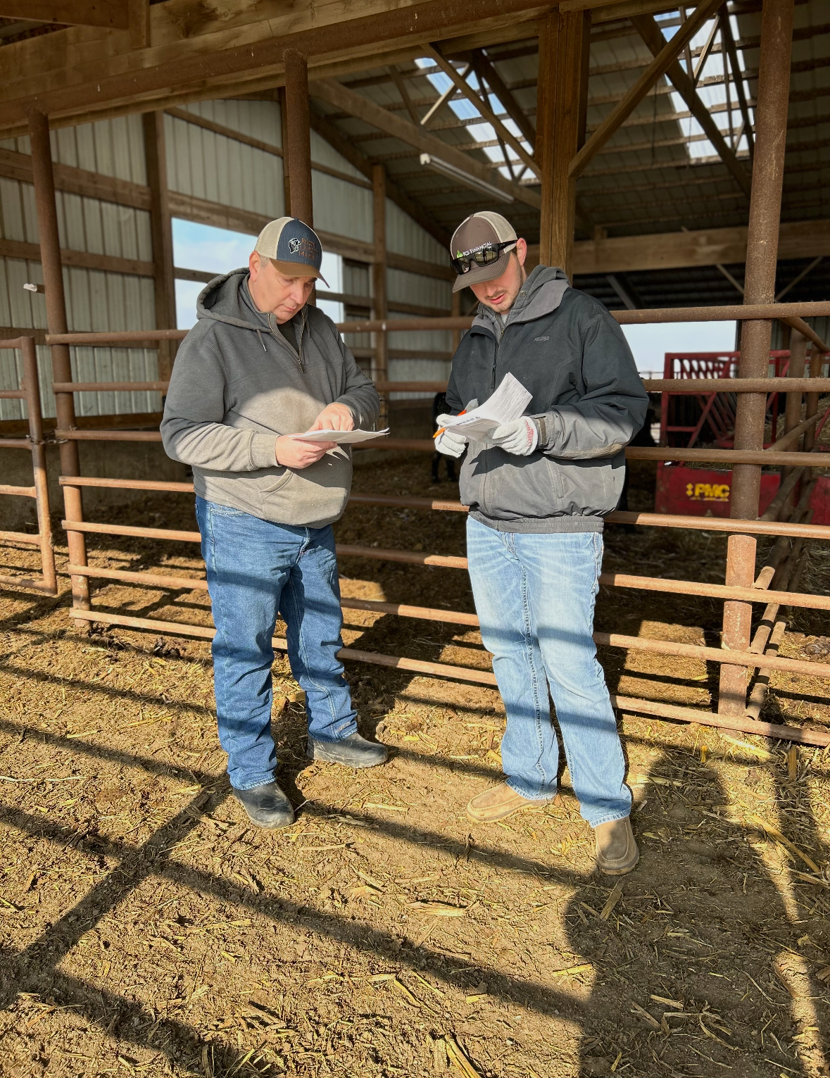 Father Shane with Drew Cox, talking farming Father Shane with Drew Cox, talking farming