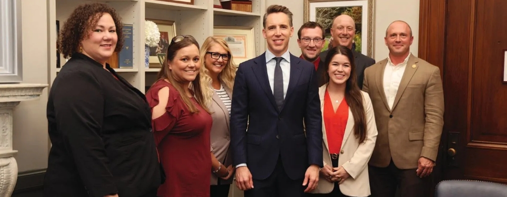 Jennifer (second from left) and her IMPACT class met with Senator Josh Hawley, accompanied by FB president Garrett Hawkins Jennifer (second from left) and her IMPACT class met with Senator Josh Hawley, accompanied by FB president Garrett Hawkins